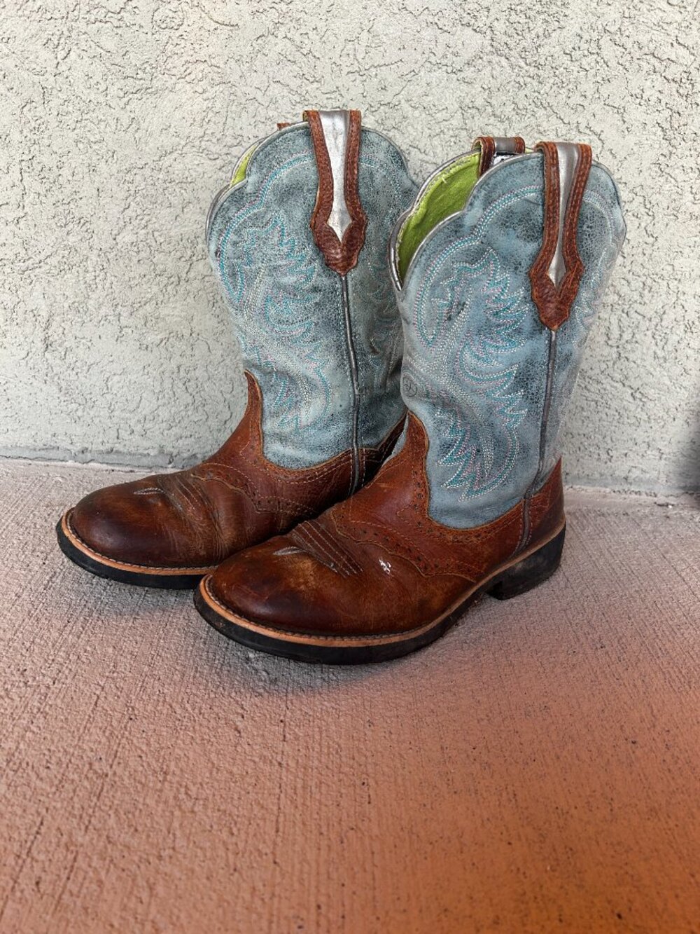 Womens ARIAT FATBABY brown blue cowboy boot sz 6.5 B
